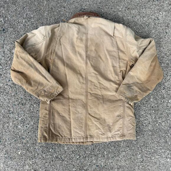 Vintage 90s Carhartt Brown Duck Canvas Red Quilt Lined Barn Chore Coat Jacket - Picture 5 of 7